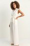 Women's Double-Breasted Collar Belted High Waist Palazzo Ecru Trousers Set - 8
