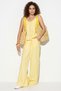 Women's Thin Strap Lace Detailed Blouse Elastic Waist Pocket Detailed Trousers Linen Yellow Set - 2