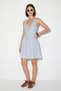 Women's V-Neck Thin Straps Striped Gipeli Back Detail Seersucker Baby Blue Dress - 2