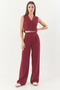 Women's High Waist Trousers and Vest Burgundy Top and Bottom Set - 5