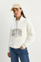 Women's Nyc Embroidered Zippered Collar Oversize White Sweatshirt - 4