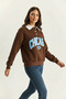 Women's Polo Collar Chicago Printed Three Thread Ribbed Bitter Brown Sweatshirt - 3