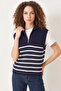 Women's Zippered Thessaloniki Knitted Sweater Navy Blue White - 4