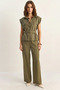 Women's Padded Belt Detailed Pocketed Vest with Elastic Waist Modal Khaki Set - 8
