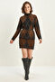 Women's Diamond Patterned Black Coffee Top and Bottom Set - 3