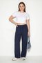 Women's Elastic Waist, Pocket Detailed, Loose Navy Blue Trousers - 2