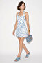 Women's Floral Patterned Halter Neck Guipure Detailed Lined Chiffon Dress De Blue - 3