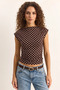 Women's Degaje Collar Polka Dot Lycra Brown Beige Blouse with Side Gathered Detail