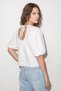 Women's Crew Neck Balloon Sleeve Backless White Blouse with Tie Detail - 5