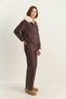 Women's Faux Fur Collar Lined Denim Bomber Jacket with Pocket Detail and Brown Pants Set - 2