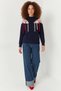 Women's Fringed Knitwear Navy Blue Sweater - 3