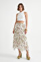 Women's Lined Elastic Waist Floral Patterned Asymmetrical Cut Crush Effect Chiffon Green Skirt - 4