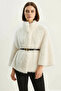 Women's Belt Detailed Soft Textured Plush Poncho White - 5