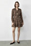 Women's Plaid Patterned Buttoned Waist Elastic Belted Mini Brown Dress - 3
