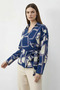 Women's Patterned Double-Breasted Collar Side-Tie Viscose Blue Shirt - 4