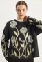 Women's Crew Neck Floral Patterned Embroidered Oversize Knitwear Black Sweater - 5