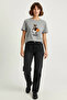 Women's Rabbit Embroidered Crew Neck Basic t Shirt Gray