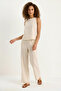 Women's Linen Cream Blouse Pants Set - 4