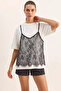 Women's Lace Detailed Layered Look Basic t Shirt White - 4