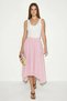 Women's Elastic Waist Lined Asymmetrical Cut Muslin Crinkle Pink Skirt - 4