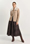 Women's Plaid Patterned Velvet Textured A-Line Maxi Dark Brown Skirt - 6