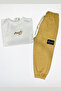 Boy's Embroidered Oversize T-Shirt and Jogger Set Beige - 2