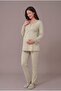 Women's Green Lace Buttoned Long Sleeve Maternity Pajama Set with Dressing Gown - 2