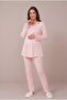 Women's Powder Lace Buttoned Long Sleeve Maternity Pajama Set with Dressing Gown - 2