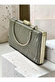 Anthracite Gray Platinum Striped Laser Patterned Women's Evening Dress Bag Wedding Engagement Graduation - 7