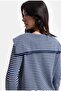 Women's Blue Striped W6-56 Shoulder Insert Detailed Design Knitwear Sweater - 2