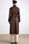 High Collar Cloak Detailed Water Repellent Trench Coat Brown 6889 - 7