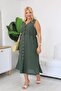 Plus Size Linen Fabric Dress with Side Lace Detail - 3