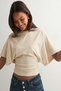 Women's Beige Waist-Fitted Wide-Sleeve Viscose Blouse (4710) - 2