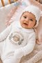 3 Piece 100% Cotton Muslin Ecru Hospital Discharge Set with Snap Fasteners on the Back and Mother's Lamb Printed Design, 0-3 Months - 2
