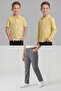 Boys' School Light Yellow Long and Short Sleeve Polo Collar T-Shirt Gray Ribbed Waist Pants 3-Piece Top and Bottom Set