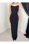 Women's Black Strapless Sweetheart Neckline Drawstring Detailed Long Slim Fit Evening Dress - 2