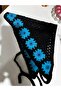 Women's Black Knitted Bandana Blue Floral Patterned Hair Band Bohemian Stylish Accessory - 3