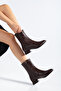 Brown Women's Leather Short Heeled Zippered Winter Boots