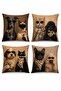 Set of 4 Throw Pillow Covers with Cat and Dog Patterns in Coffee Shades - 4
