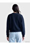 Xside Navy Blue Printed Oversize Women's Thick Sweatshirt - 4