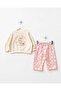 Girl's Rabbit Printed Sweatshirt and Strawberry Patterned Checkered Sweatpants Set - 2