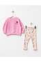 Girl's Strawberry Embroidered Pink Sweatshirt and Leggings Set - 2