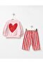 Girl's Cotton Pink Sweatshirt and Red Heart Patterned Striped Tracksuit Set - 4