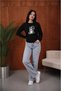 Women's Graphic Printed Comfortable Fit Crew Neck Black Sweatshirt with Glasses - 3