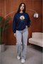 Women's Whisper Yellow Daisy Graphic Printed Comfortable Fit Crew Neck Navy Blue Sweatshirt - 2