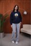 Women's Whisper Yellow Daisy Graphic Printed Comfortable Fit Crew Neck Navy Blue Sweatshirt