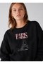 Women's Paris Eiffel Tower Printed Comfortable Fit Crew Neck Black Sweatshirt