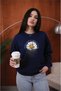 Women's Whisper Yellow Daisy Graphic Printed Comfortable Fit Crew Neck Navy Blue Sweatshirt - 3