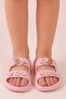 Girl's Pink Charmlı Figured Eva Slippers with Double Straps and Soft Sole Beach Slippers