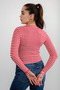 Women's Ecru-Red Ribbed Long Sleeve Crop Blouse - 5